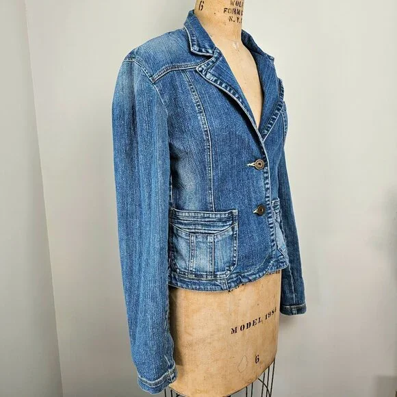 DKNY Jeans Y2K Industrial Chic Tailored Denim Blazer Jacket - Large - Picture 3 of 16